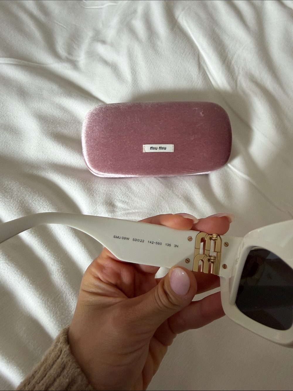 Miu Miu White Sunglasses with Gold Logo Accents - Picture 6 of 10